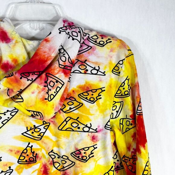 On Fire Large Hoodie Pizza Pizzazz Tie Dye All Over‎ Print Yellow Red 1015 - Picture 9 of 12